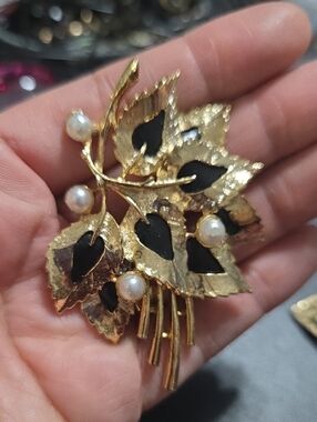 Vintage-Inspired Gold Leaf Pearl Brooch by Gerry's
